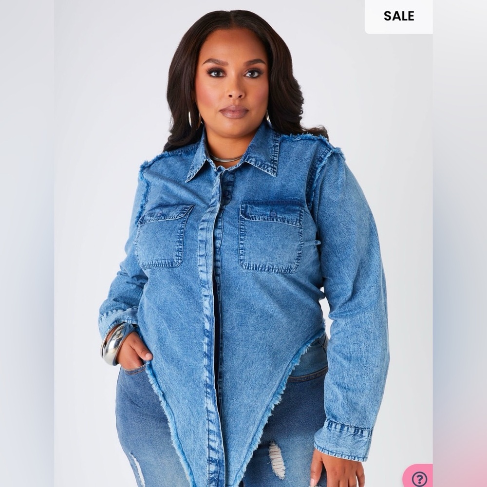 Ashley Stewart Blue Denim Button Down Shirt